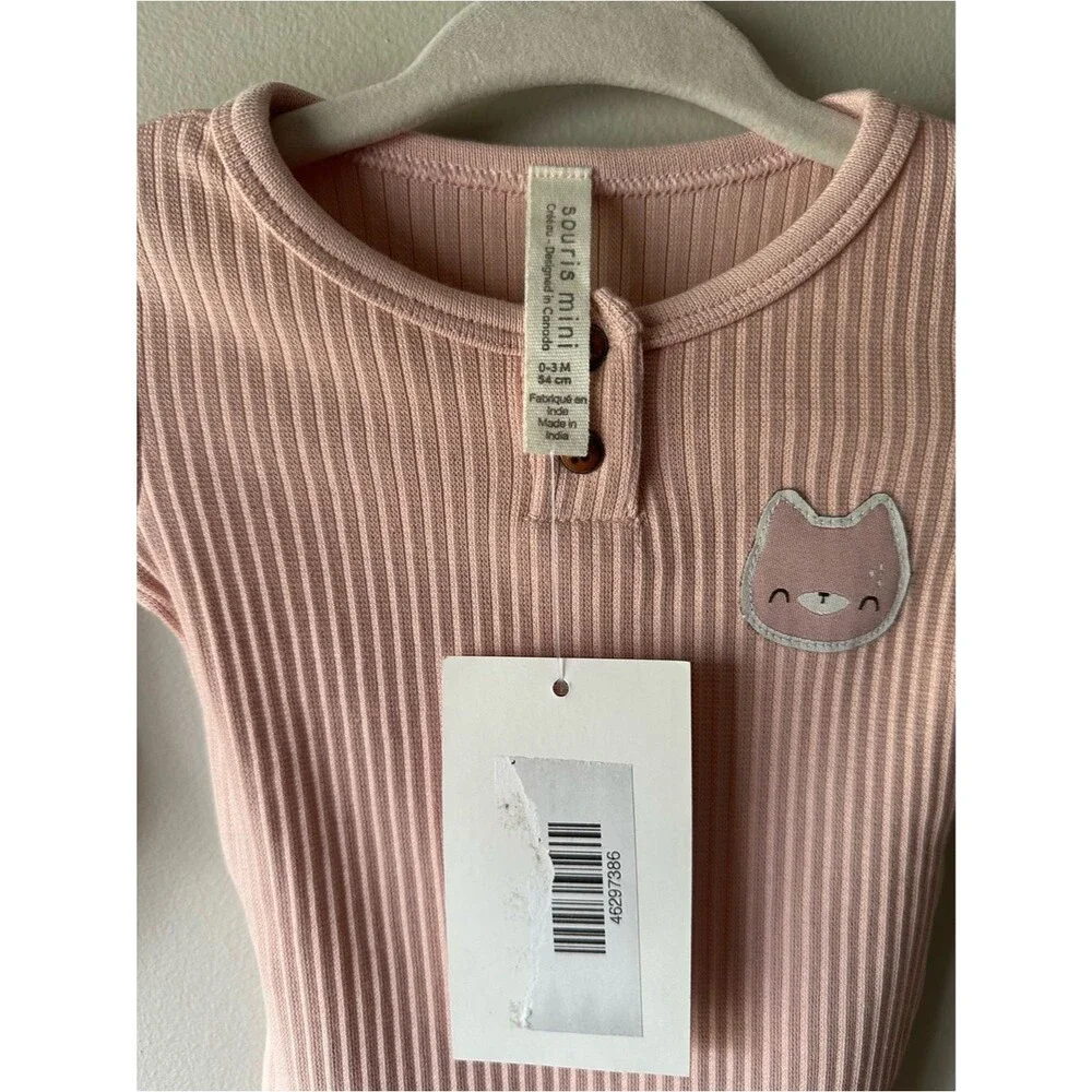 Wren Harper Blush Pink Ribbed Henley Baby Bodysuit with Pants Set Size 0-3 M NWT